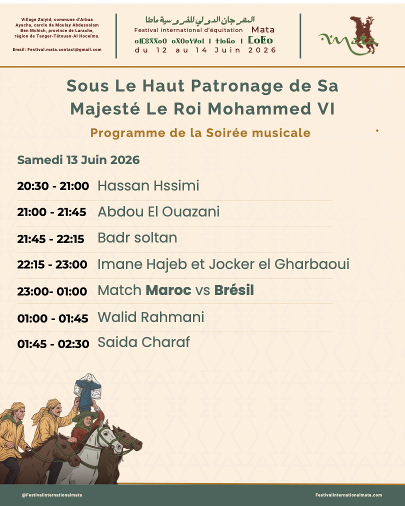 Programme de la soirée musicale 2026 du Festival International d'Équitation Mata